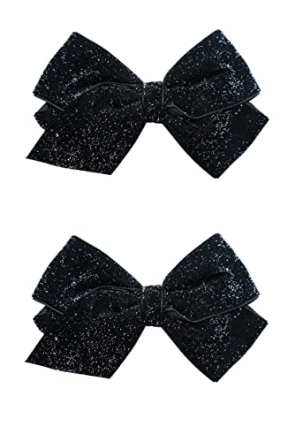 Zoonai 5 Inch Baby Girl Velvet Hair Bows Boutique Hair Clip Teens Toddlers Glitter Sequins Hairpin Headwear - Set Of 2 (Black) #TOP18