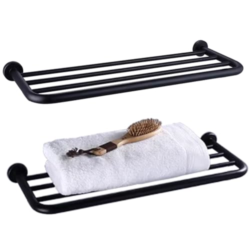 Toalleros de hotel para baño montado en la pared, estante de toallas de 24 pulgadas para baño, toallero de baño de 2 niveles, color negro