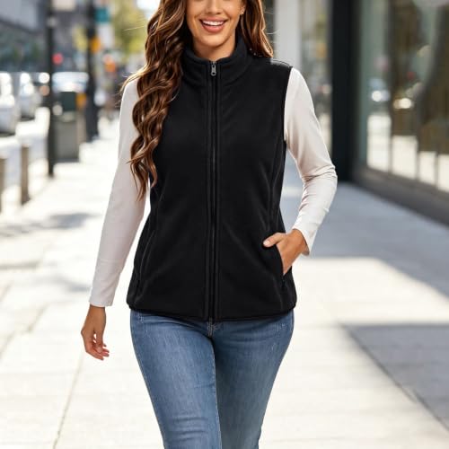 Womens Fleece Vest Full Zip Stand Collar Side Pockets Casual Fall Layering - image 3