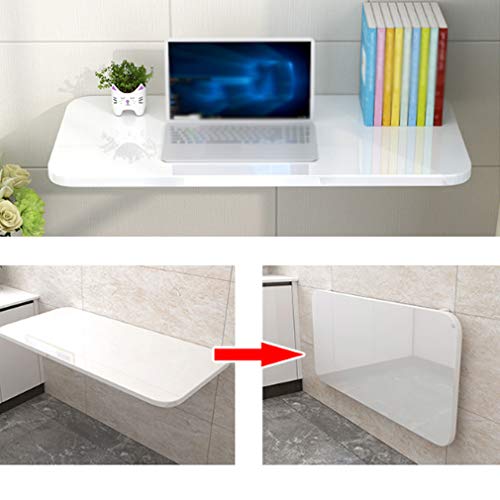 Mesa plegable montada en la pared, escritorio de cocina blanco con 2 soportes, acabado de piano brillante, mesa de pared que ahorra espacio, para oficina en casa, estación de trabajo plegable (39.5 x - imagen 3