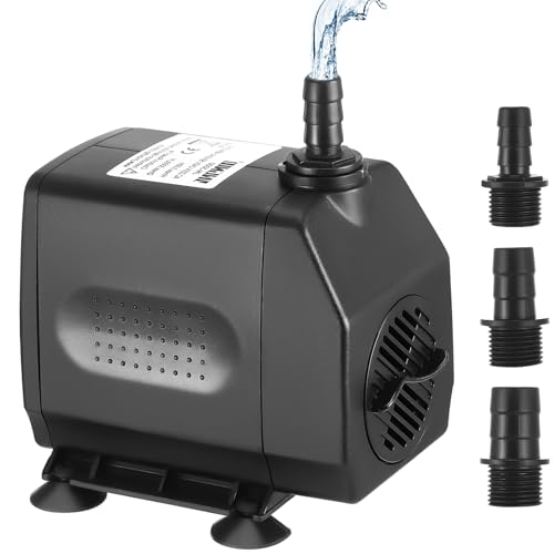 Tauchpumpe Wasserpumpe 3000 L/h 45 W, Aquarium Pumpe mit 3 m Förderhöhe und Durchflussregler, leise Teichpumpe mit Filter und 3 Düsen 13/16/19mm, 2 m Kabel, für Brunnen, Aquarium, Wasserfall, Garten