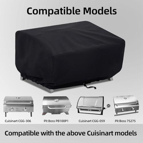 Image of Grill Cover for Cuisinart CGG-306 /CGG-059 Tabletop Grill, Cover Only | Waterproof, UV-Resistant, Windproof Drawstrings, Anti-fade, Outdoor Patio Grill Shield, Backyard BBQ Guard