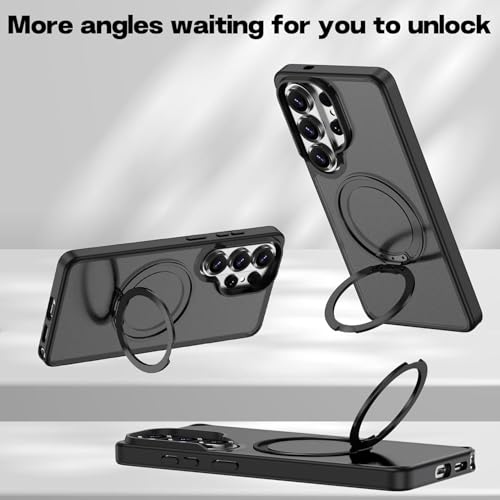 Image of DIZORO TPU Magnetic 360 Ring Stand Case Fit Compatible with Samsung Galaxy S26 Ultra Case, Compatible with MagSafe & Wireless Charging,Military Grade Drop Tested,Translucent Kick Back Cover (Black)