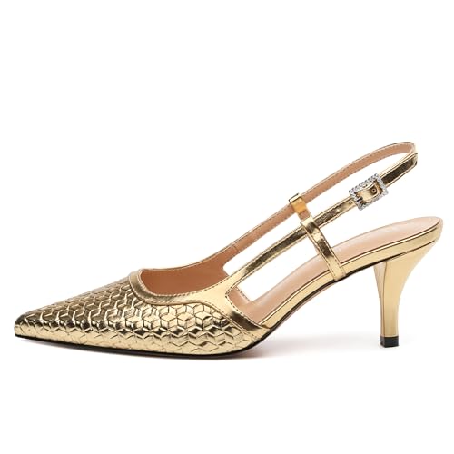 Slingback Heels for Women Closed Pointed Toe Kitten Heels Pumps Shoes Embossed Woven Dress Party Office Shoes 2.5 Inch2