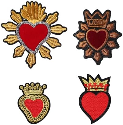 Ximimark 4pc Crowns and Heart Embroidered Badge for Boys, Clothing & Hats Accessories, Iron-on Cloth Patch image 2