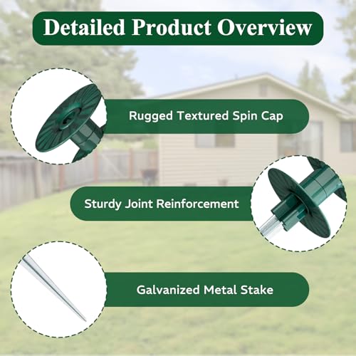 Zapdos 6PCS 10 Inch Heavy Duty Outdoor Yard Garden Hose Guides, Dark Green Metal Stakes with Rotatable Spin Top, Durable Hose Spikes Keep Water Hose Away from Flower Beds & Lawn Plants by Zapdos - Used condition - Image 4