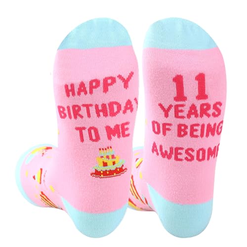 Zkxiyuan Calzini di compleanno per ragazze, ufficiali per 9° 11° 13° compleanno, divertenti regali di Natale, Rosa-11, Taglia unica