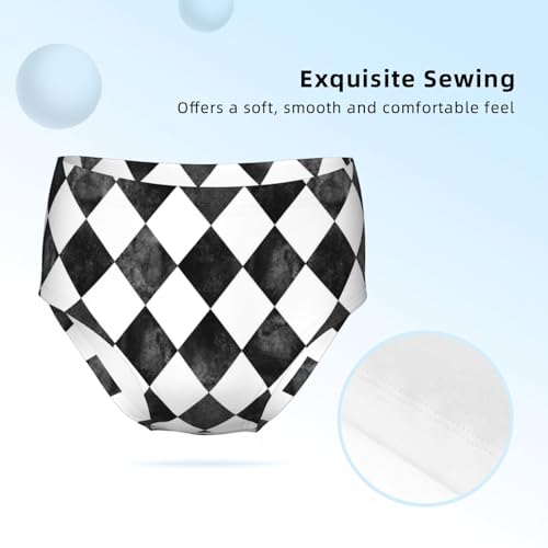 Watercolor Black And White Argyle Girls' Underwear Soft Cotton Little Girls Panties Comfort Briefs3