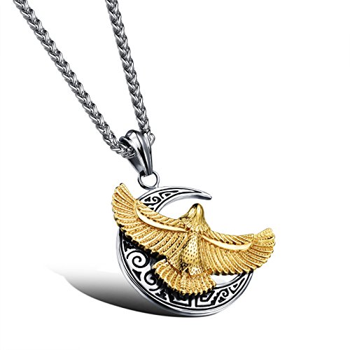UM joyería Personalizado Acero inoxidable Hombres Luna Águila halcón Colgante collares Plata Oro
