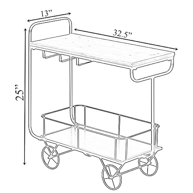 Vintiquewise Metal Wine Bar Serving Cart with Rolling Wheels, Glass Holder, and Wine Rack-2TsAbvA2