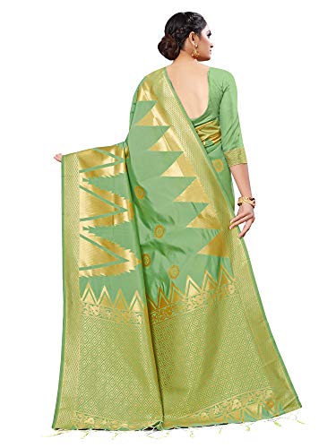 Image of AKHILAM Women's kanjivaram silk saree Saree with Unstitched Blouse Piece (Free size Light Green DRVR123H)