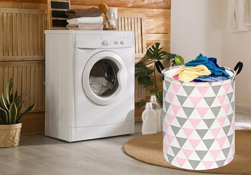 Image of 19.7 inch Round Kids Laundry Basket Gift Baskets Storage Laundry Hamper Baby Toys Nursery Bin with Handles,Storage Basket for Kids Room Bedroom Decor (Triangle)