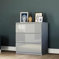 Vida Designs Glinton High Gloss Chest of Drawer, 100% FSC Certified Chest of Drawers for Clothes - Closet Organizers and Storage Cabinet for Hallway, Entryway (Grey, 3 Drawer)