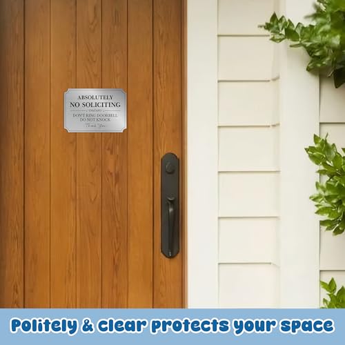 Image of No Soliciting Sign for Front Door,Self-Adhesive Brushed Silver Do Not Knock or Ring Doorbell No Soliciting Sticker for Home, No Solicitors Sign for Doorbell, House Door, Home, Office 5.9 inchx 3.9 inch