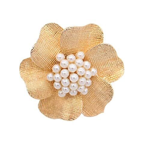 HSQYJ Fashion Adjustable Pearl Crystal Flower Cocktail Statement Ring Rhinestone FloraL Engagement Wedding Bands Rings Luxury Jewelry for Women Gift Gold Silver Plated (Flower) Cover