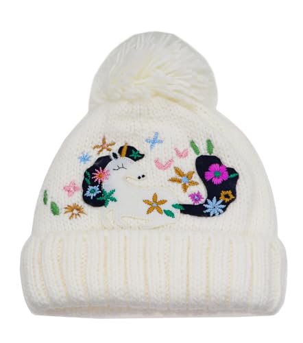 Little Girls Winter Sequin Unicorn Beanie Hat with Pom Pom Knit Cap for Kids Baby Toddler2