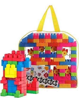 BVM GROUP Plastic Creative Learning Educational Assembling Shape Building Unbreakable Building Blocks Puzzle Toy Set for Kids (Multicolour, 100 Pcs) (100 pieces)