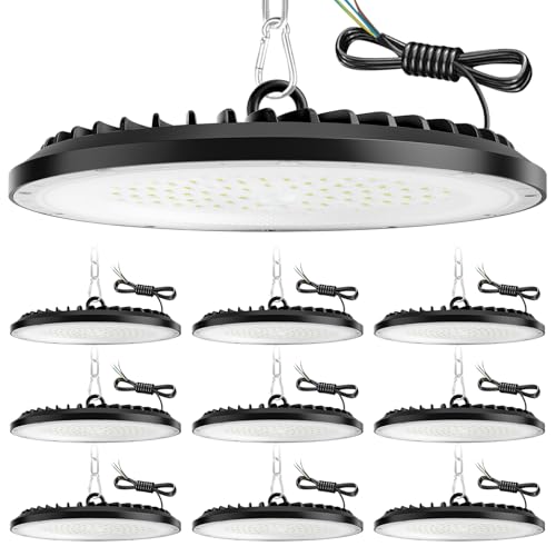 ZXICH 100W UFO LED de alta luz de la bahía,15000LM,6000K blanco frío lámpara de taller,IP65 impermeable LED Iluminación Comercial para Garaje Fábrica Taller(10 Pack,100W)