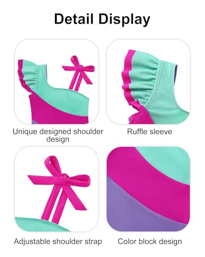 Image of Redair Toddler Girl One Piece Swimsuit Color Block with Ruffled Sleeve Straps Swimwear Bathing Suit for Baby Girl 12M-6Years