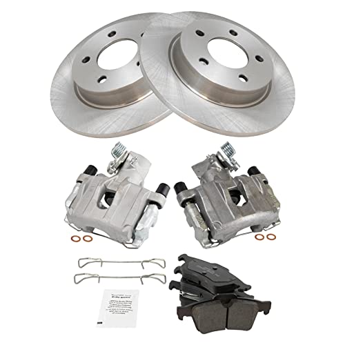 Image of TRQ Rear Brake Pad and Rotor Set Ceramic Solid Rotors Calipers