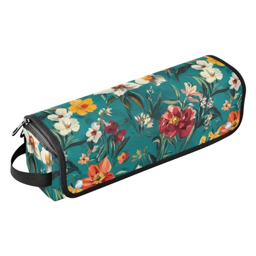 Bolsa de viaje resistente al calor para herramientas de cabello Colourful Flowers Teal
