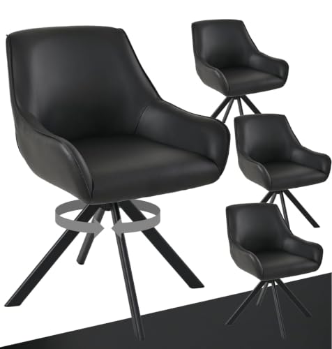 Image of Set of 4 Chairs 360 Degree Rotating Stylish, Modern, Elegant & Comfortable PU Leather Arms Chairs for Dinning Living Hotel Cafe (4 Chairs) (Black Set of 4)