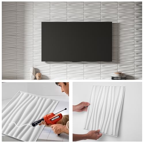 Image of Art3d PVC Wavy Textured 3D Wall Panels, 15.7 x 11.8 Inch, 24-Pack, White