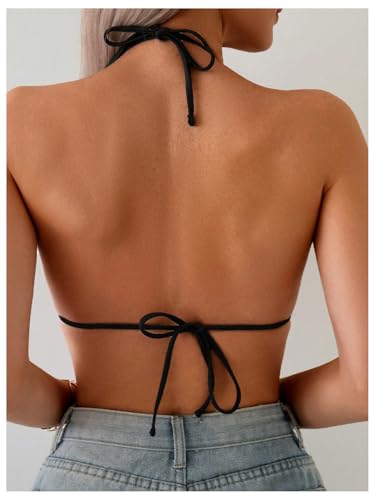 OYOANGLE Women's Grommet Eyelet Tiny Triangle Bikini Top Tie Backless String Micro Bathing Suit Tops2