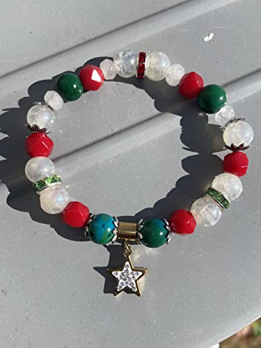 Uip Star Charm Dangle Beaded Stretch Strand Elastic Bracelet- Green Chrysocolla And Fire Agates Women Girls 8Mm Gemstone Bracelet #TOP3