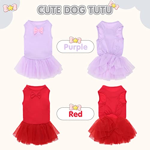 Bingpet Dog Dress For Small Dogs Girl 2 Pack - Soft Puppy Tutu Skirt With Cute Bow Breathable Dog Outfit Doggie Clothes For Holiday Birthday Winter Daily Wearing Cat Pet Princess Shirt Red, Purple #TOP3