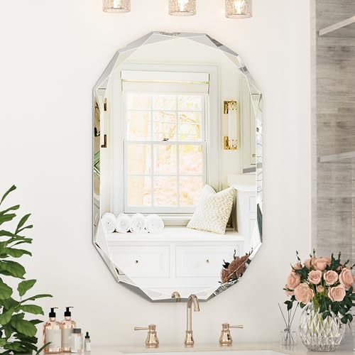 Suidia Bathroom Mirror 24x 36 Wall Mirror Frameless Bathroom Mirror with Beveled Edge for Bedroom Living Room Entryway Hallway Oval Shape