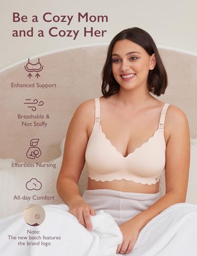 Image of Momcozy Nursing Bras for Breastfeeding, Seamless Pregnancy Maternity Bra Wireless Classic Jelly Strip Support Nursing Bra