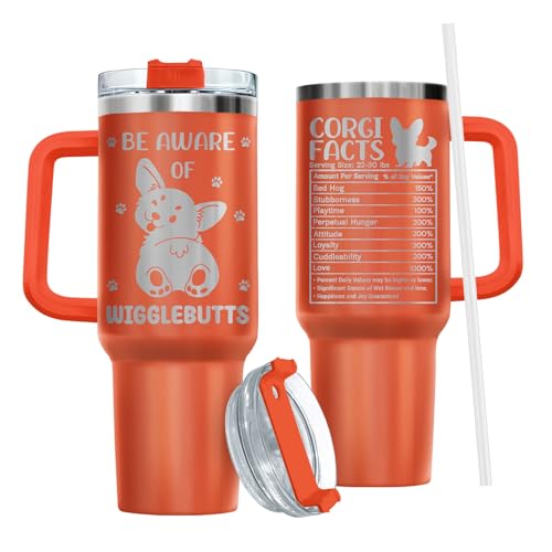 34HD Corgi Dog Mom Beware Wigglebutts 40 oz Tumbler with Handle, Mommy Gift