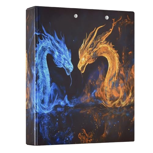 Image of 3 Ring Binder Funny Dragon Orange Dragon 1.5 inch Binders Three Ring Binders with Clipboard Fit 8.5'' x 11'' Paper 3 Interior PVC Clear Pockets for Office Supplies