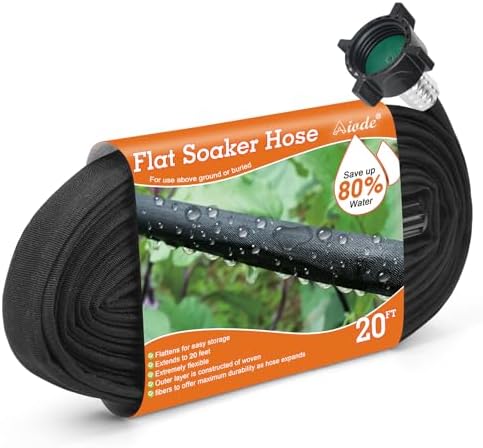 AIODE Flat Soaker Hose 20FT for Garden Beds Drip Hose Heavy Duty Save 80% Water for Vegetable Tree (20FT)
