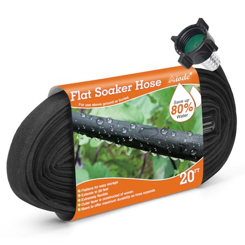 AIODE Flat Soaker Hose 20FT for Garden Beds Drip Hose Heavy Duty Save 80% Water for Vegetable Tree (20FT)