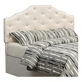 Pemberly Row Queen Upholstered Headboard, Pearl Faux Leather, Adjustable Height, Crystal Button Tufting, Solid...