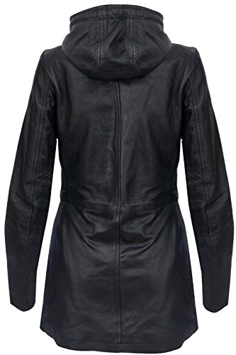 Women's Leather Parka Jacket Quilted Detachable Hooded Trench Coat3