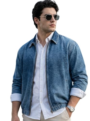 Image of Urbano Plus Men's Relaxed Fit Full Sleeve Harrington Denim Jacket