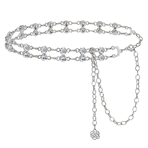 Felite Fnn Women Double Rows Metal Waist Link Belt Dress Blouse Chain