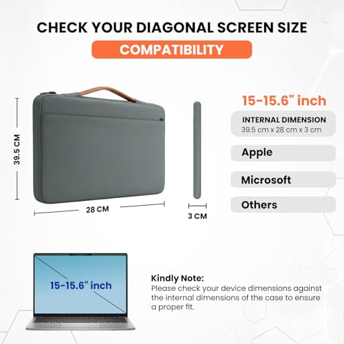 Image of Dyazo 15.6 Inch Laptop Sleeve with Handle & Front Accessory Pocket with Organized Compartments | Soft Interior Padded Protective Case | Compatible for MacBook, HP, Dell, Lenovo, Asus & More (Grey)