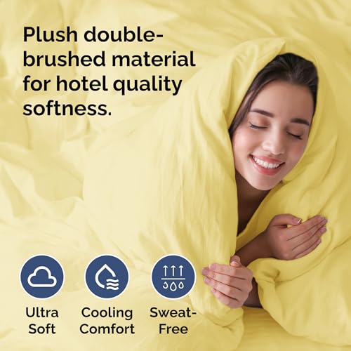 Image of Duvet Cover Full Size Set - Extra Soft Full Duvet Cover 80 inch x 90 inch with 2 Pillow Shams for Women, Men, Kids & Teens - Hotel Luxury, Easy-Care w /Zipper Closures & Ties - Comfy and Breathable (Yellow)