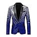 Mens Sequins Tuxedo Gradient Color Formal Business Stylish Suit Jacket Party Dinner Fashion One Button Coat (Blue, S)