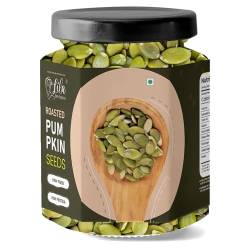 Image of LILA DRY FRUITS Roasted Pumpkin Seeds 100 Grams | Crunchy Healthy Snack Protein Rich Seeds for Daily Nutrition | Premium Pumpkin Seeds for Snacking & Cooking Perfect for Gifting