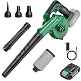 K I M O. Cordless Leaf Blower with Battery & Charger, 2-in-1 Mini Leaf Blower & Vacuum, Electric Cordless Blower w/ 3 Variable Speeds, Battery Powered Leaf Blower for Lawn/Yard/Garden/Patio/Snow