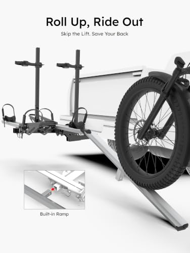 Image of Young Hitch Mount Bike Rack with Ramp, 200 lbs. Capacity for 2 E-Bikes, Fat Tire and Standard, fits Cars, SUVs, RVs, Trailers with 2 Inch Receiver