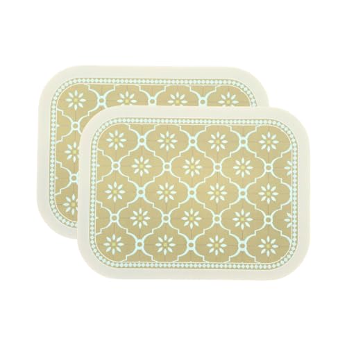 Image of Faux Leather Dining Table Placemats | Heat Insulation & Stain Resistant Waterproof Non Slip Dinner Table Mats | Perfect for Home, Kitchen, Restaurant, Office (Mustard, Set of 2)