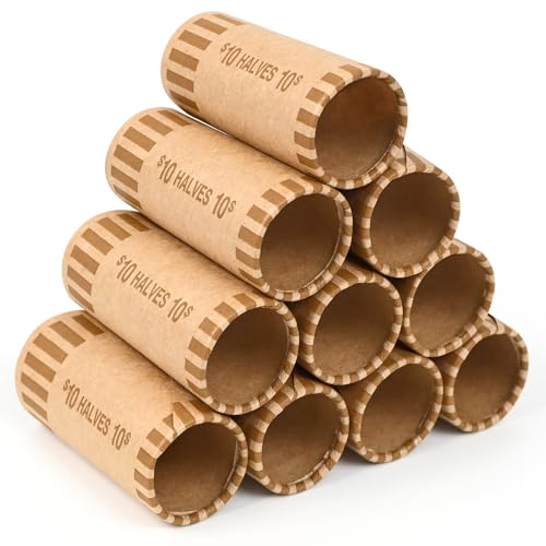 Image of LLIKED 36 PCS Preformed Coin Wrappers Rolls-Halves, Brown