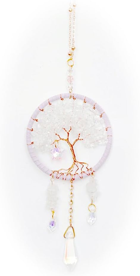 YRY Car Dream Catcher, Handmade Adorable Home Office Interior Rearview Mirror Handbag Hanging Decor Handmade Grids Nature Crystal Stone Style Pendant Accessory (Crystal Tree)