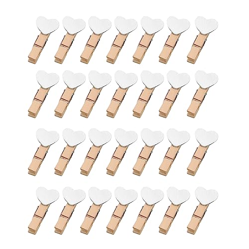 50 PCS Mini White Decorative Wooden Heart Pegs,Small Photo Clips,Decorative Heart Tiny Wooden Clothes Pegs for Wedding Card Picture Hanging Holder Party Decor
